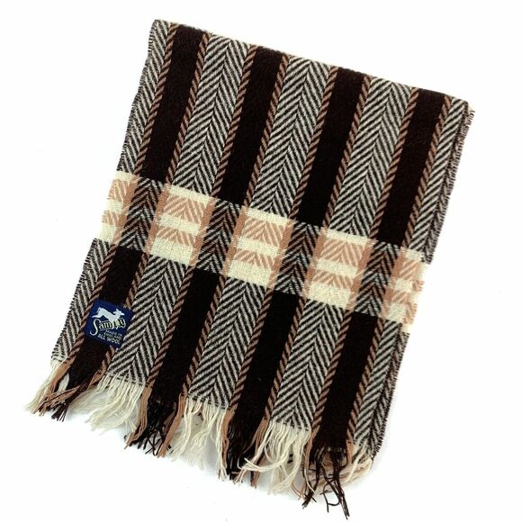 Vintage Sammy Made in England Plaid All Wool Brown Mens Short Neck Scarf - Picture 5 of 5